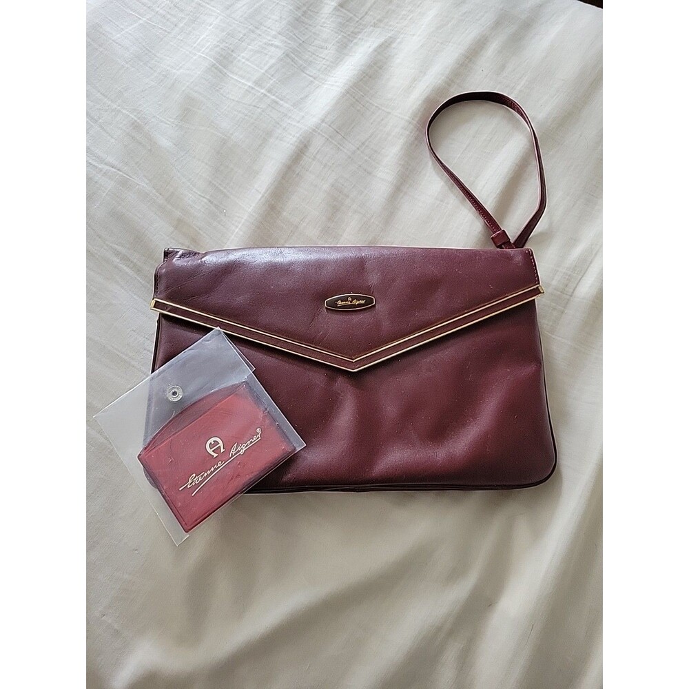 Vtg Etienne Aigner Oxblood Leather Envelope Purse Clutch with Removable Strap